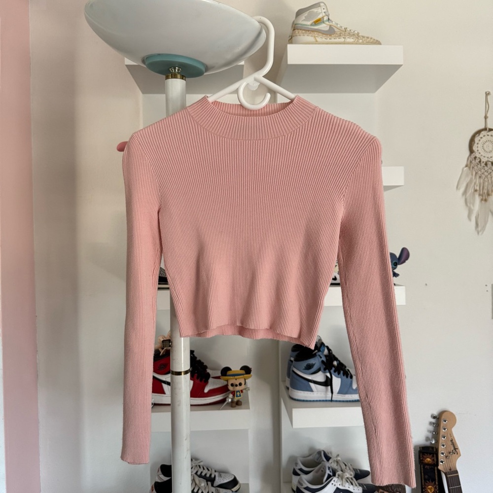 Brandy Melville Pink Ribbed Crop Blouse